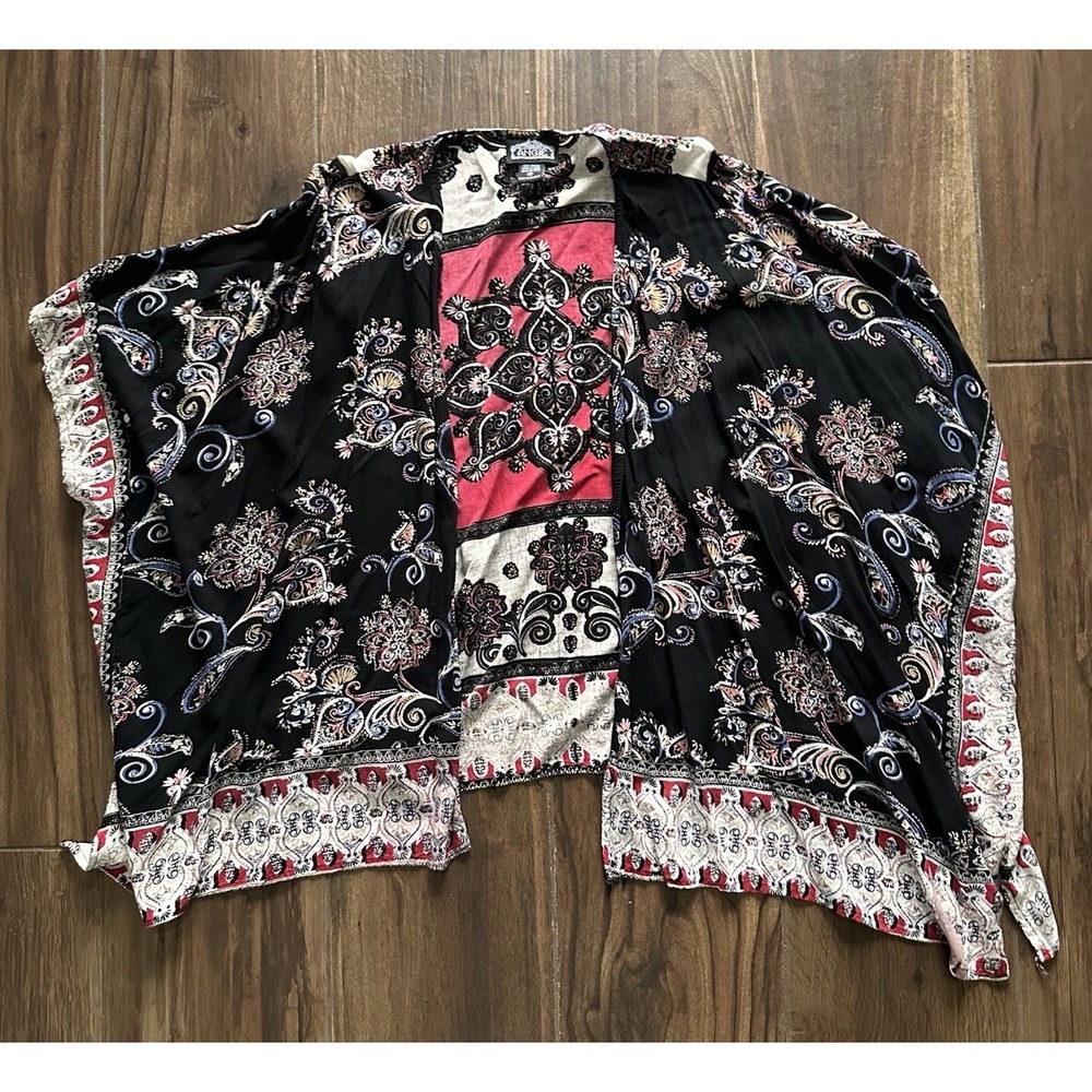 Angie Womens Sz Med lightweight Bohemian floral‎ Wrap Kimono Cover Up Hippie
